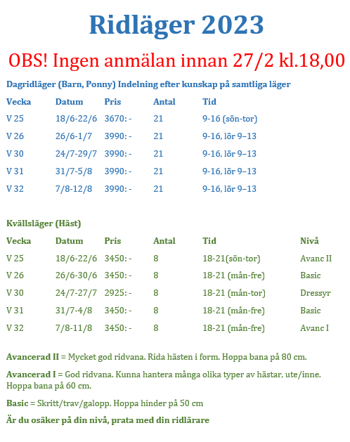 Ridläger sommaren 2023