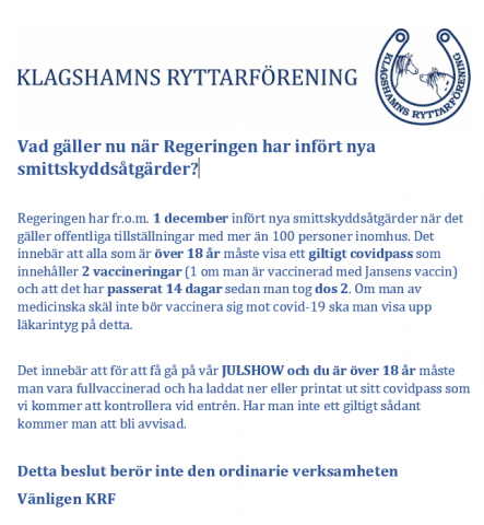 VIKTIG INFORMATION INFÖR JULWSHOWEN!